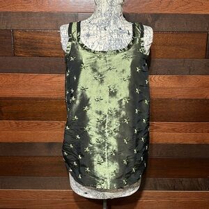 No Brand Tag Scoop Neck Shiny Olive Green Floral Tank Top